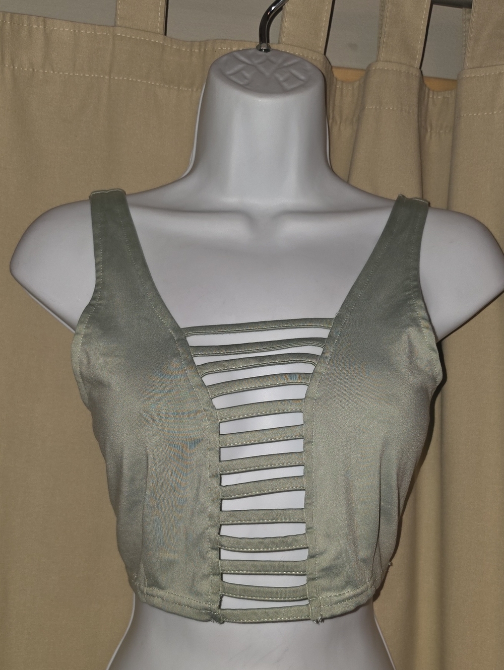 POL Olive Strappy Ladder-Front Crop Top